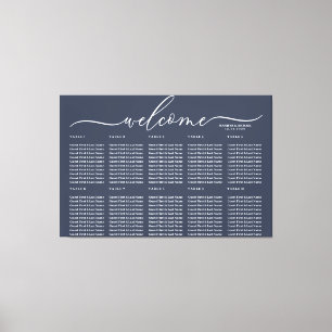 Navy Blue Wedding Welcome Seating Table Numbers Canvas Print