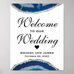 Navy Blue Wedding Welcome Sign Agate
