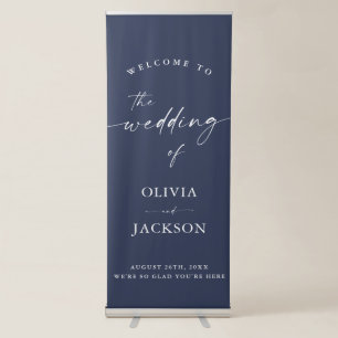 Navy Blue Wedding Welcome Sign, Modern Minimalist Retractable Banner
