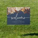 Navy Blue Welcome Outdoor sign<br><div class="desc">Navy Blue Welcome Outdoor sign. Create an inviting first impression with this customisable outdoor welcome sign that perfectly complements the "Navy Blue & Terracotta Fall Wedding Invitation Collection." Hand-painted florals in autumn hues and personalised with your names or a heartfelt message, this sign sets the tone for your special day....</div>