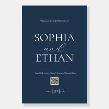 Navy Blue Welcome Sign with QR Code