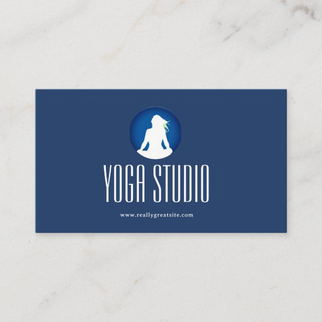 Navy Blue Wellness Yoga Studio Business Card (Front)
