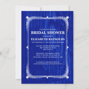Navy Blue Western Barn Wood Bridal Shower Invites
