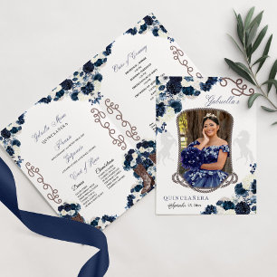 Navy Blue Western Charro Quinceañera Program Invitation