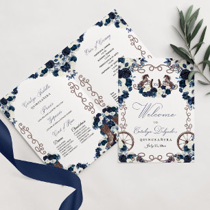 Navy Blue Western Charro Quinceañera Program Invitation