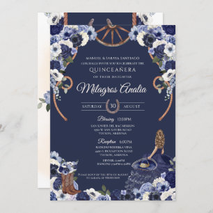Navy Blue Western Charro Rustic Quinceanera Invitation