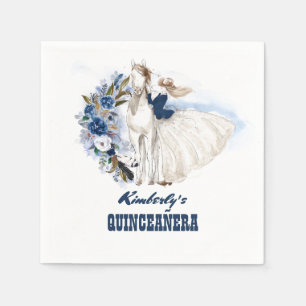 Navy Blue Western Cowgirl and Horse Quinceanera Napkin
