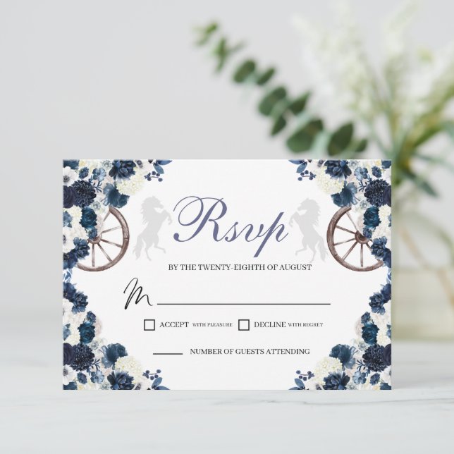 Navy Blue Western Quinceanera RSVP Card (Standing Front)