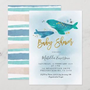 Navy Blue Whale Baby Shower Invitation