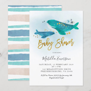 Navy Blue Whale Baby Shower Invitation