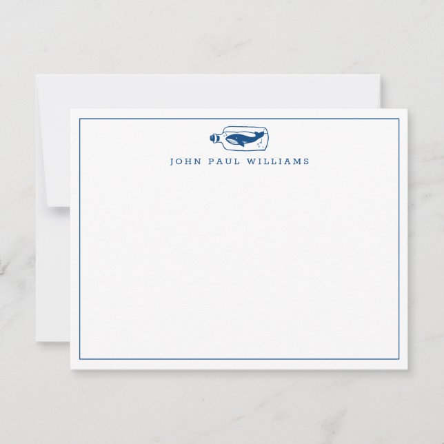 Navy Blue Whale Fish Bottle Nautical Ocean Border Card (Front)