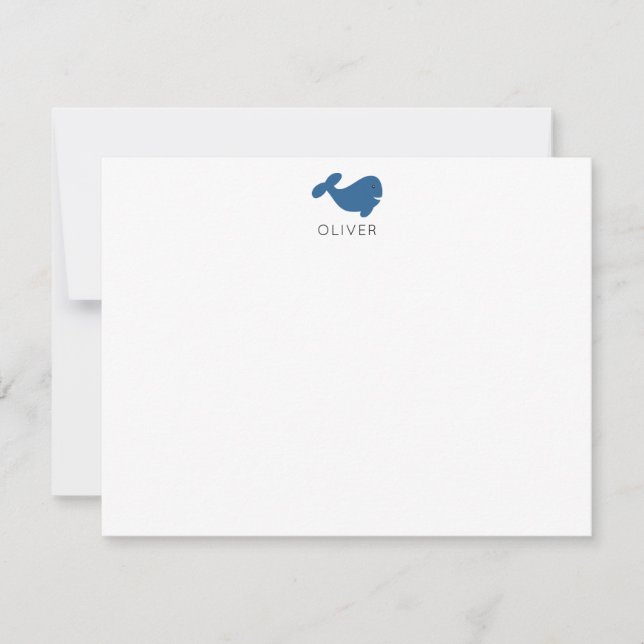 Navy Blue Whale Kids Personalised Stationery Flat Card (Front)