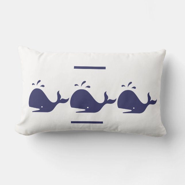 navy BLUE WHALE white  PILLOW coastal living (Front)