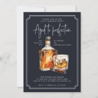 Navy Blue Whiskey Bottle Birthday Invitation 