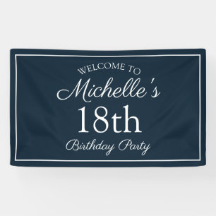 Navy Blue White 18th Birthday Party Banner