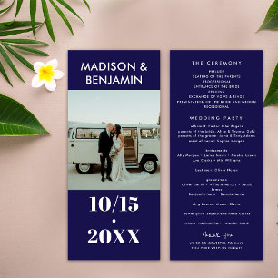 Navy Blue White 1 Photo Bold Minimalist Wedding Programme