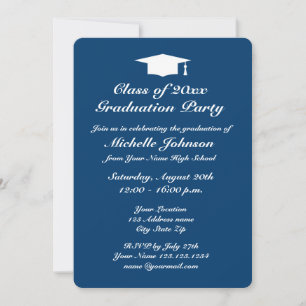 Navy blue white 2024 graduation party invitations