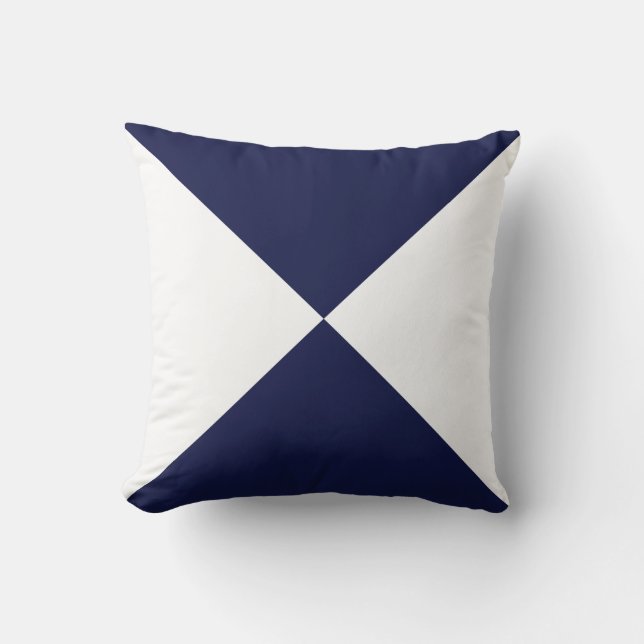Navy Blue & White Abstract Geometric Shape Cushion (Front)