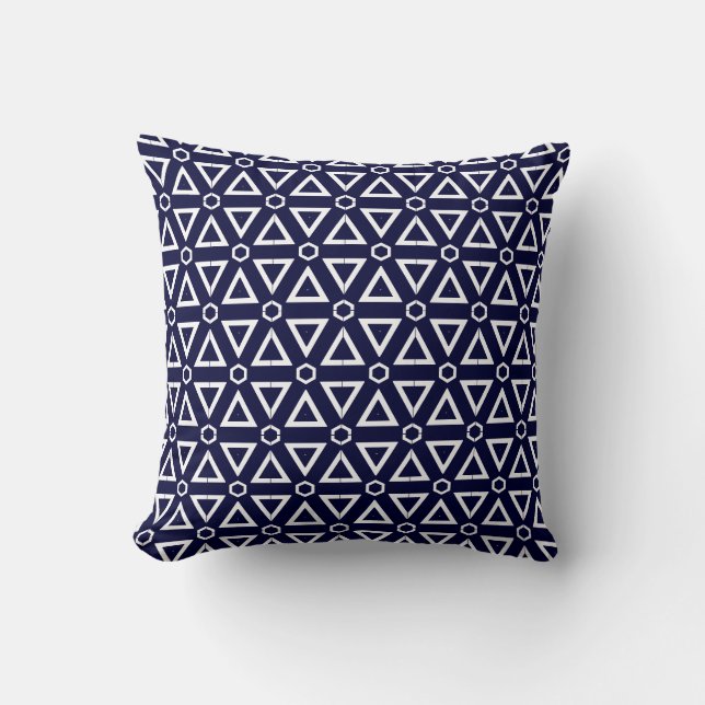 Navy blue  white  abstract pattern solid back cushion (Front)