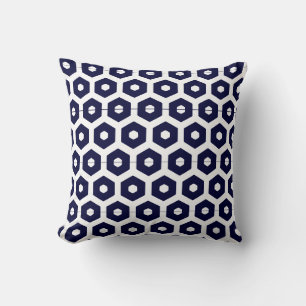 Navy blue  white  abstract pattern solid back cushion