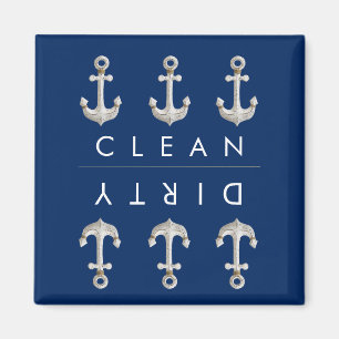 Navy Blue White Anchor Clean/Dirty Magnet