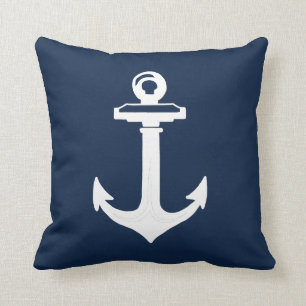 Navy Blue White Anchor Nautical Throw Pillow