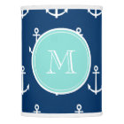 Navy Blue White Anchors Pattern, Mint Green Monogr