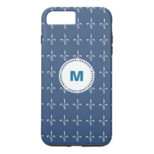 Navy Blue White Anchors Pattern Monogram iPhone 8 Plus/7 Plus Case