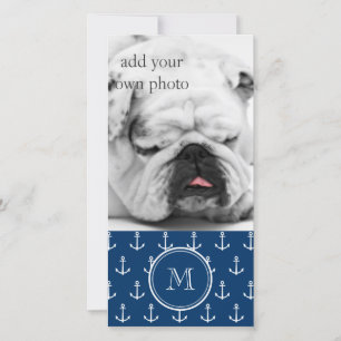 Navy Blue White Anchors Pattern, Your Monogram