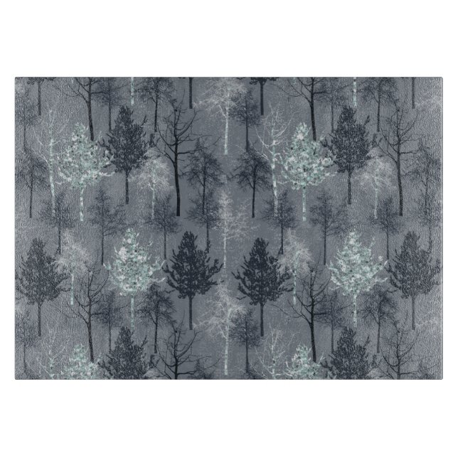 Navy Blue White and Faux Glitter Trees Cutting Board (Front)