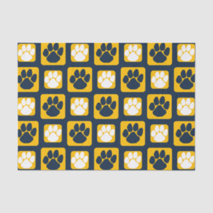 Navy Blue, White and Gold Repeating Pawprint Tissue Paper
