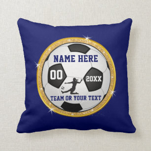 Navy Blue, White and Gold Soccer Gifts for Girls Cushion