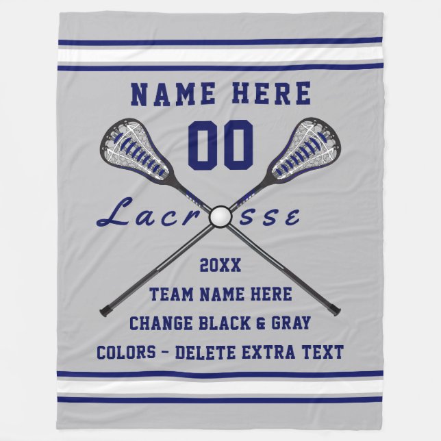 Navy Blue, White and Gray LaCrosse Fleece Blanket (Front)