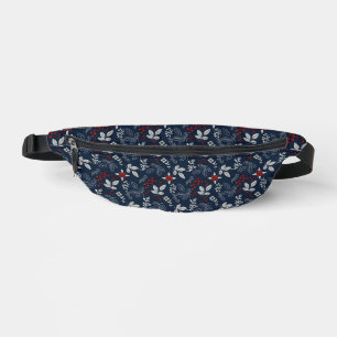 Navy Blue White and Red Floral Bum Bags
