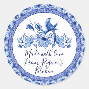 Navy Blue White Asian Chinoiserie Kitchen Gifts Classic Round Sticker