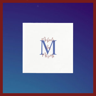 Navy Blue White Bar Mitzvah Name Monogram Napkin