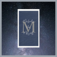 Navy Blue White Bar Mitzvah Name Monogram 