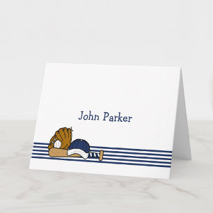 Navy Blue White Baseball Custom Thank You Note Note Card