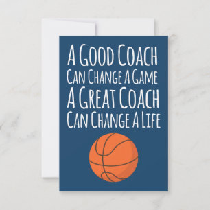 Navy Blue White Basketball Coach Thank You Card