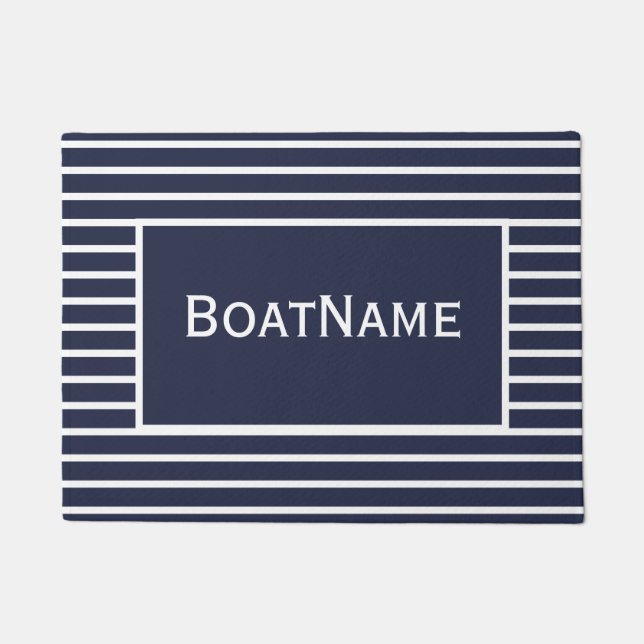 Navy Blue & White Boat Name Doormat (Front)