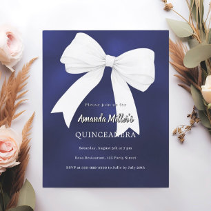 Navy blue white bow Quinceanera invitation