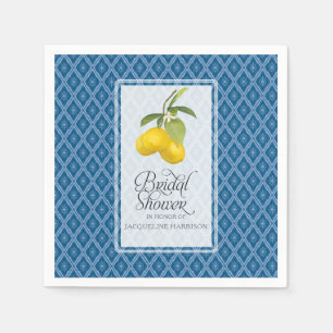 Navy Blue White Bridal Shower Lemon Citrus Pattern Napkin