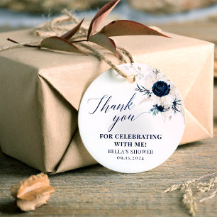 Navy Blue White Bridal Shower Thank You Favour Tags