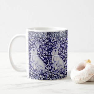 Navy Blue White Bunny Rabbit & Strawberries Sweet Coffee Mug