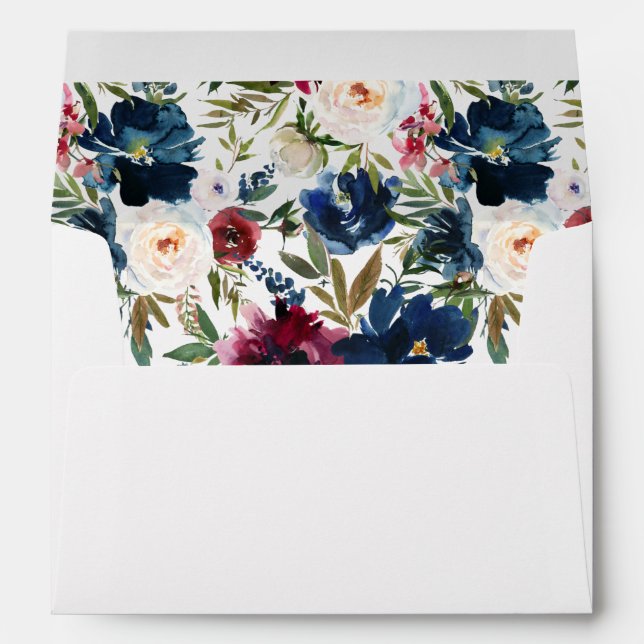 Navy Blue, White & Burgundy Floral Envelope (Back (Bottom))