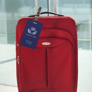 Navy blue white business comapany established year luggage tag