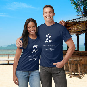 Navy blue white business logo name signature T-Shirt