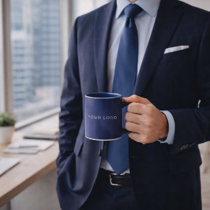 Navy blue white business logo rectangular mug