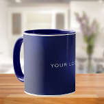 Navy blue white business logo rectangular mug<br><div class="desc">A navy blue background. The blue colour is uneven. Personalise and add your rectangular business logo, </div>