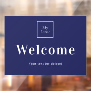 Navy blue white business logo welcome window cling